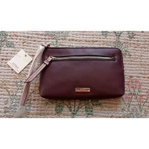 Trina Turk NWT Wristlet Clutch Bordeaux Zip Pouch Gold Hardware